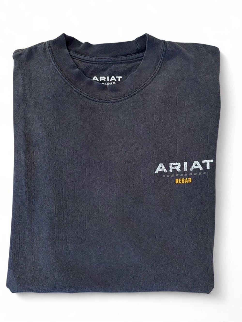 Ariat Men’s Sz. M Rebar faded black t-shirt with white 'ARIAT' text